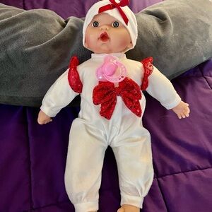 Large Christmas Baby Doll with Red Bow and Pacifier